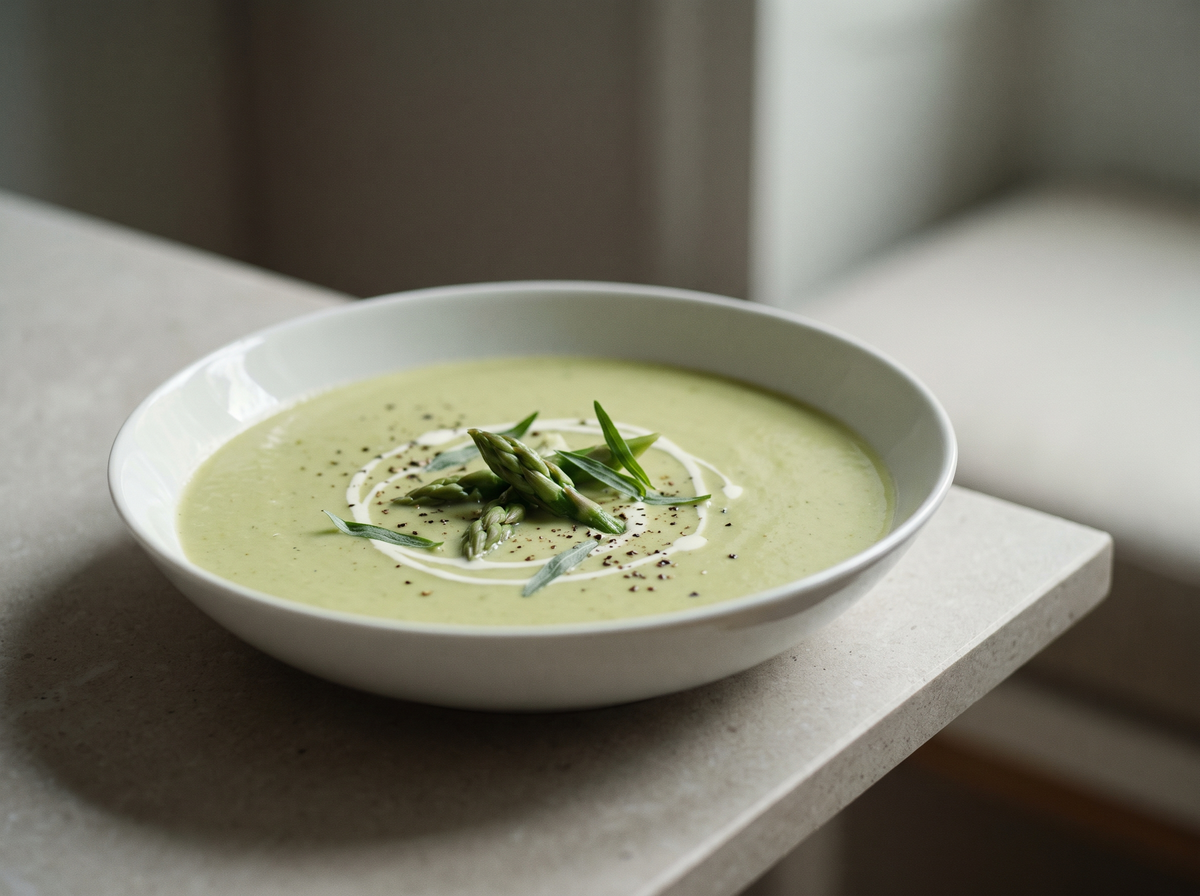 Cold Cream of Asparagus Soup with Chicken Bone Broth