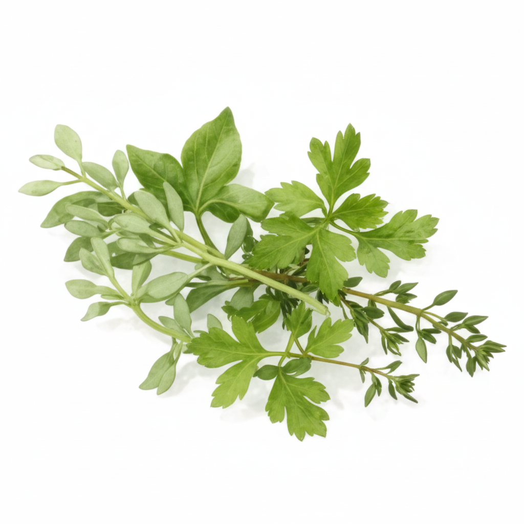 Green leafy herb on a white background