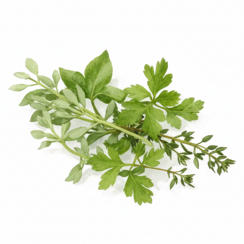 Green leafy herb on a white background