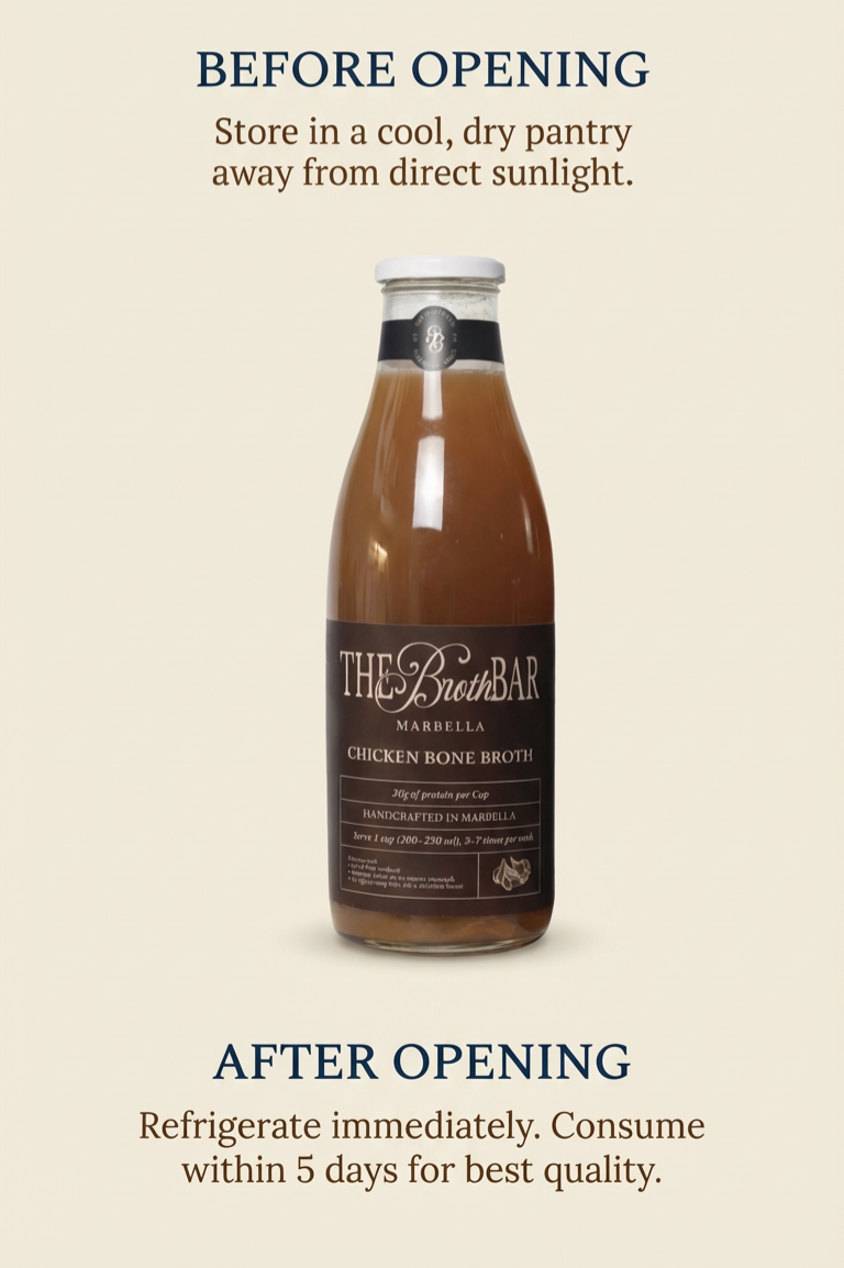 bottle with details on how to store bone broth