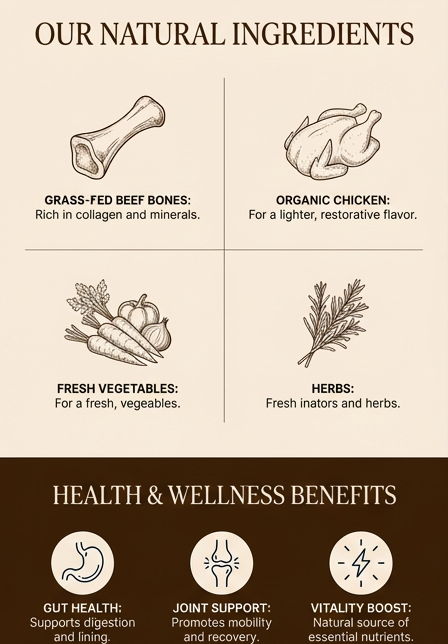 Promotional graphic for a natural ingredients product with health benefits and artisanal process.